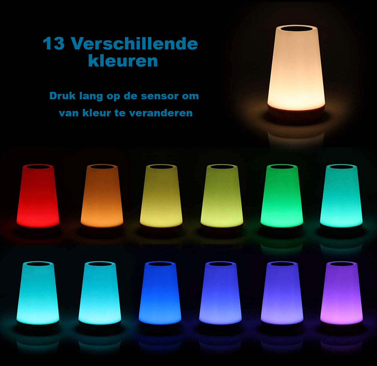 USB Oplaadbaar Nachtlampje Met Afstandsbediening en 13 RGB kleuren